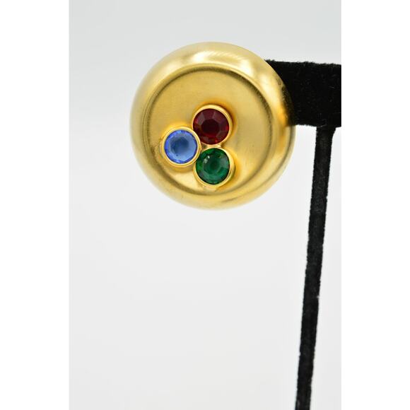 Vintage Crystal Clip Earrings Brushed Gold Rhinestone Chunky USA Signed NOS A21 - Picture 6 of 11